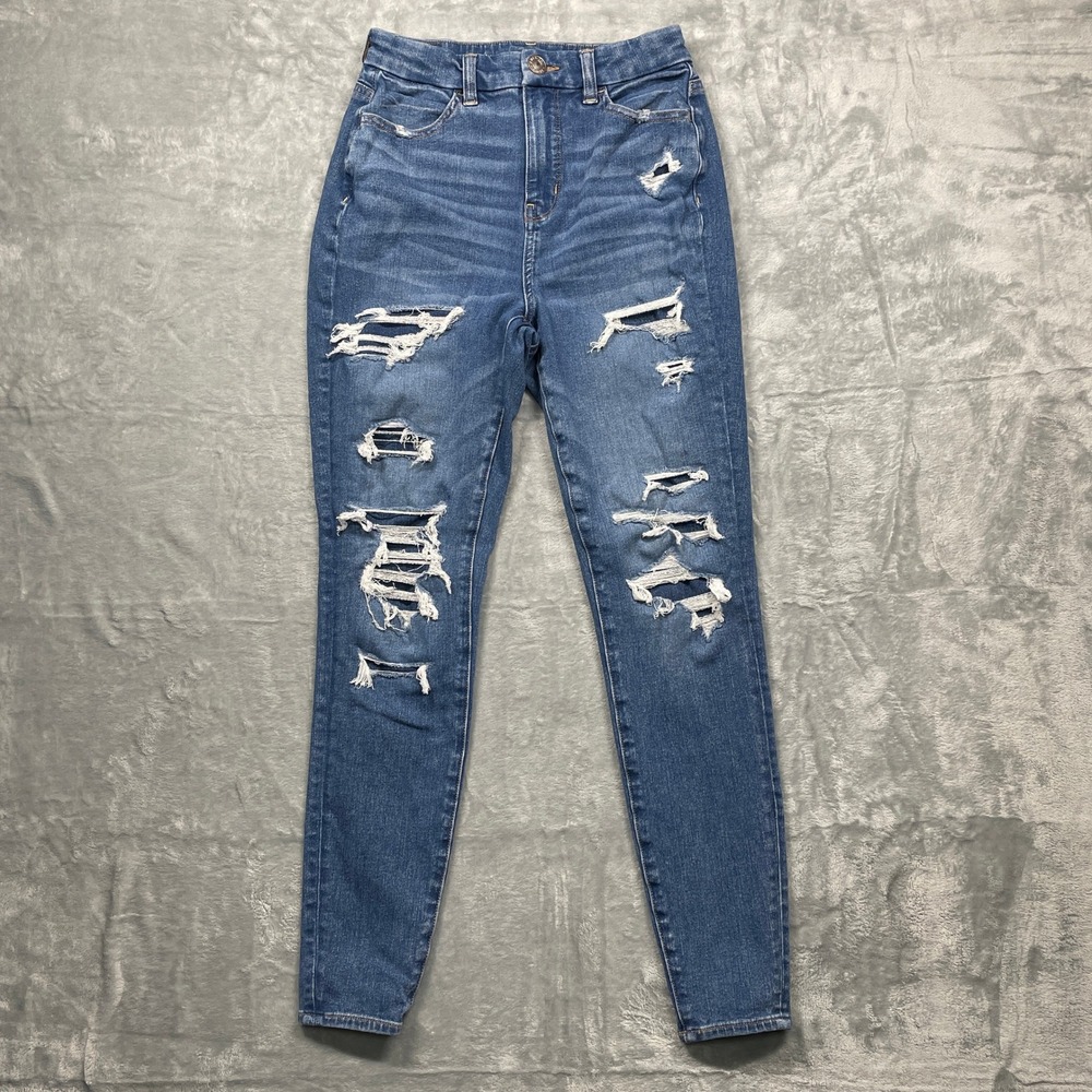 American Eagle The Dream Jean Mid Rise Distressed Skinny Blue Denim Jeans 2